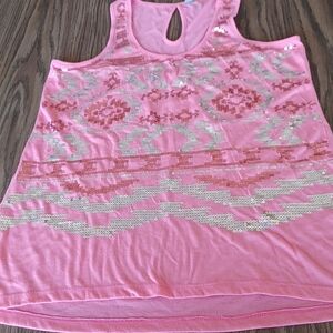 Vanity Sparkling Sequin Coral Tribal Print Tank Top